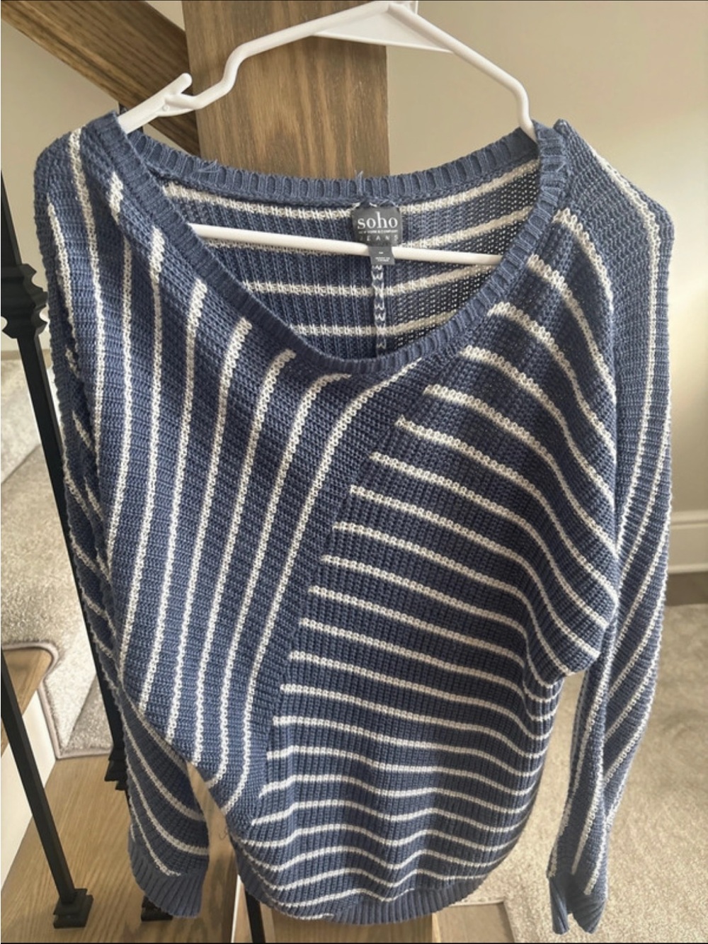 Soho Navy and White Striped Crewneck Sweater Med